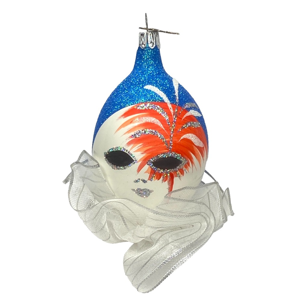Vtg 2004 NEIMAN MARCUS Blown Glass HARLEQUIN CLOWN Glitter Christmas ORNAMENT